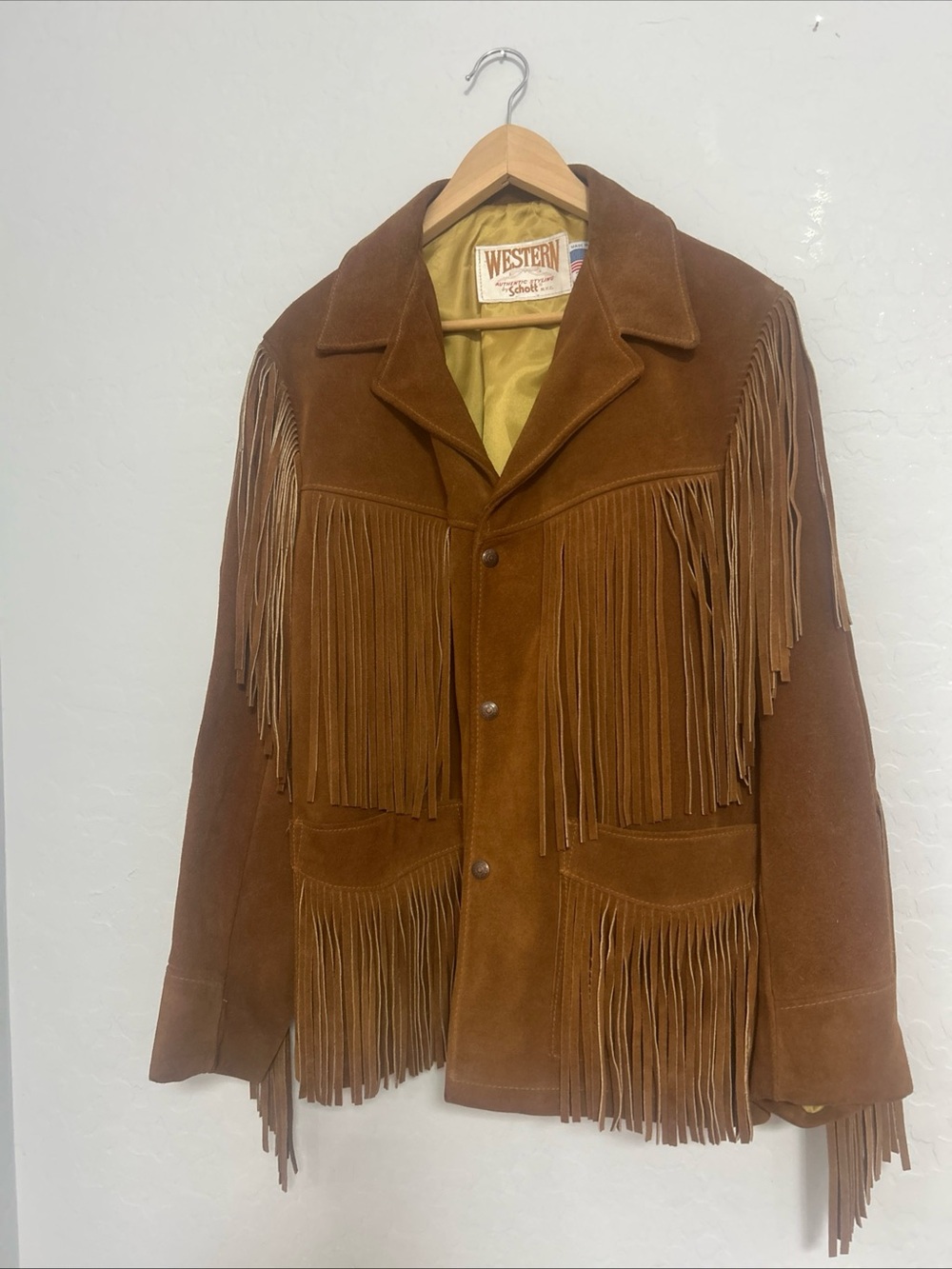 Vintage Schott Western Roughout Suede Leather Fringe Jacket Mens 38 USA